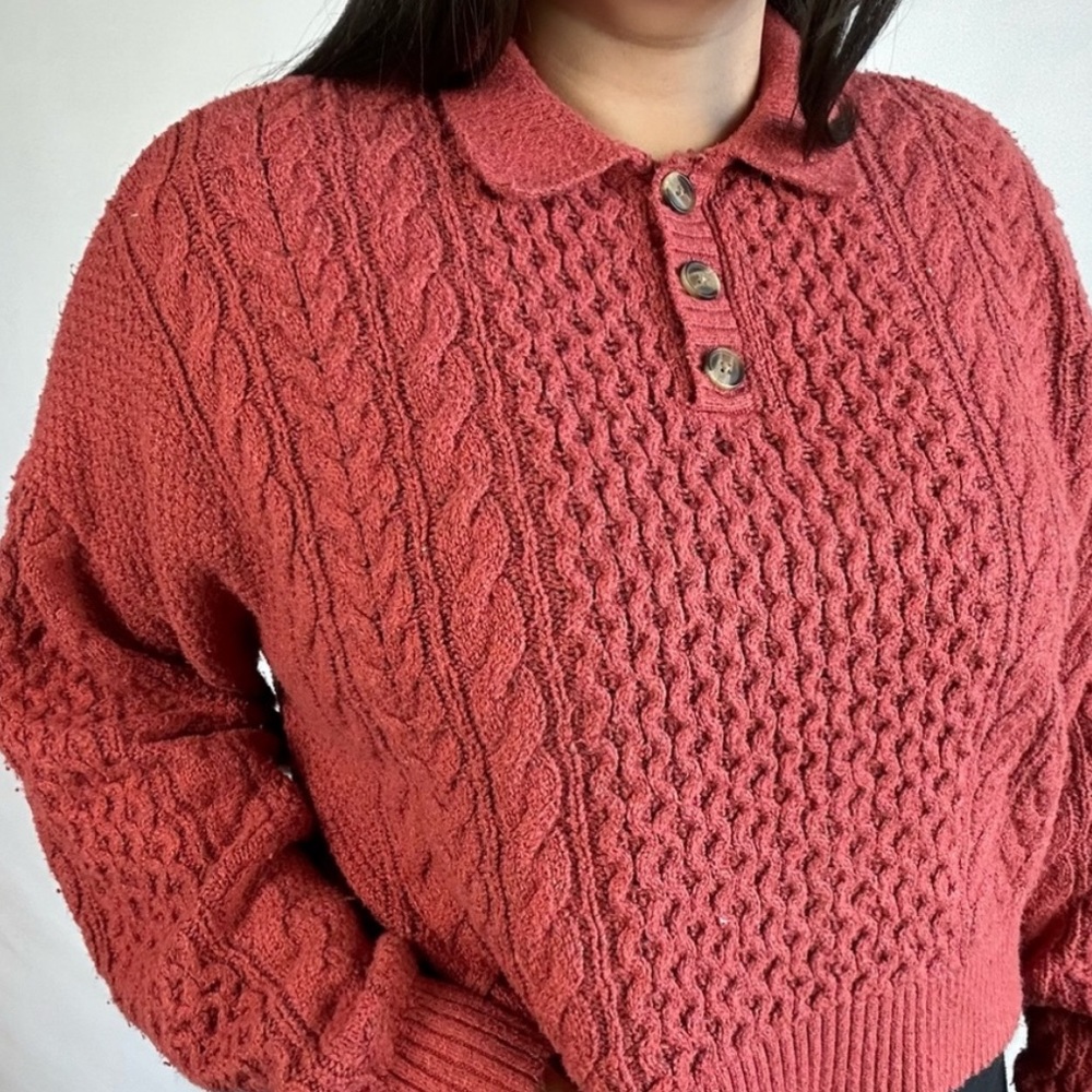 NWOT Medium Red American Eagle Sweater /w Brown Buttons
